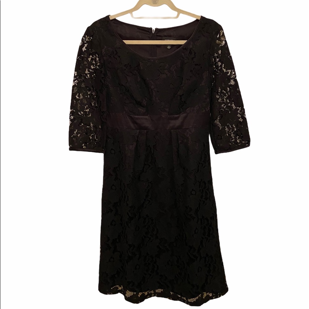 Adrianna Papell Black Lace Dress Scoop Neck